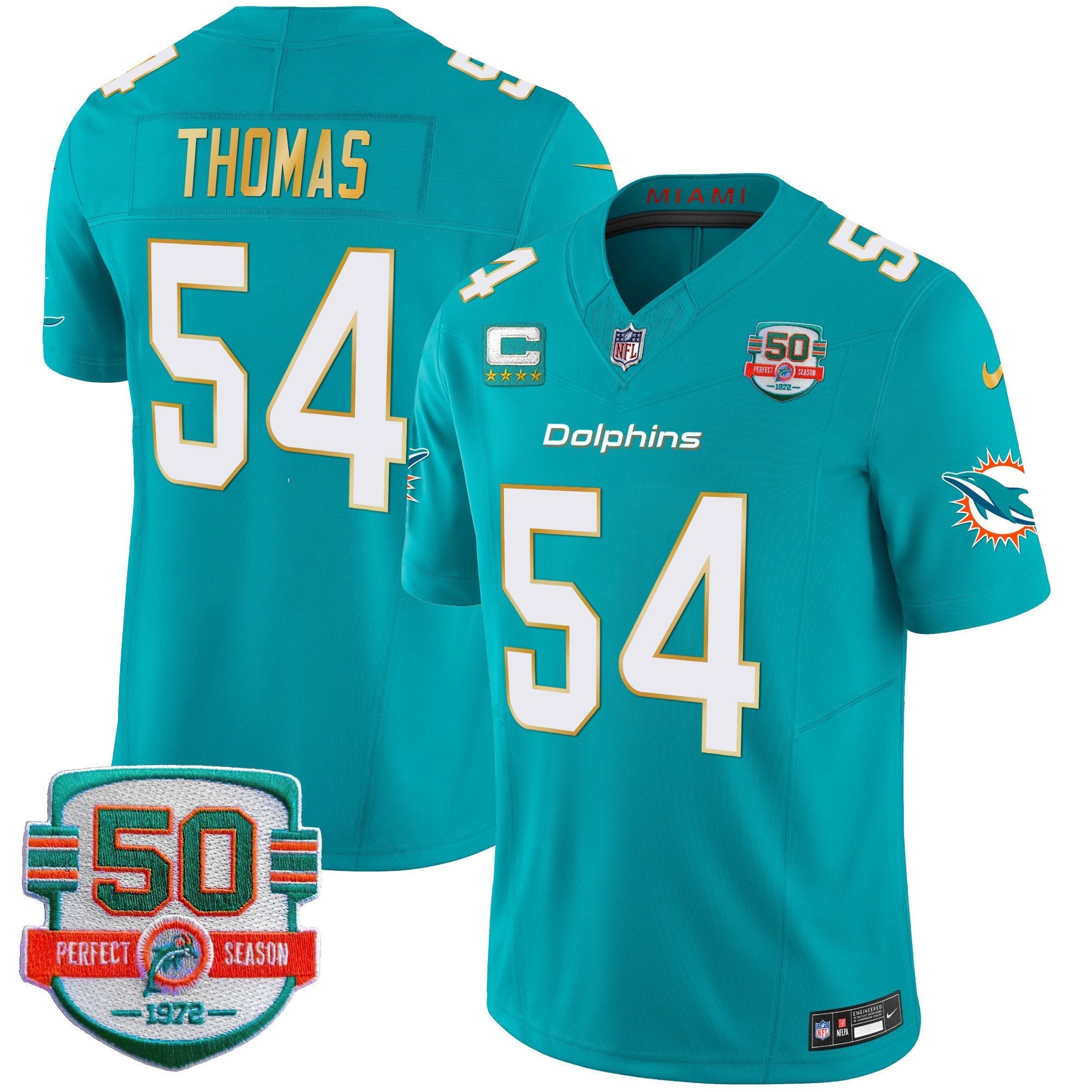 Dolphins Gold Trim Vapor Limited Jersey – All Stitched – Aqua – Zach Thomas Jersey