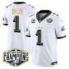 Eagles 2024 NFC East Division Champions Gold Trim Vapor Limited Jersey – All Stitched – White – Jalen Hurts Jersey