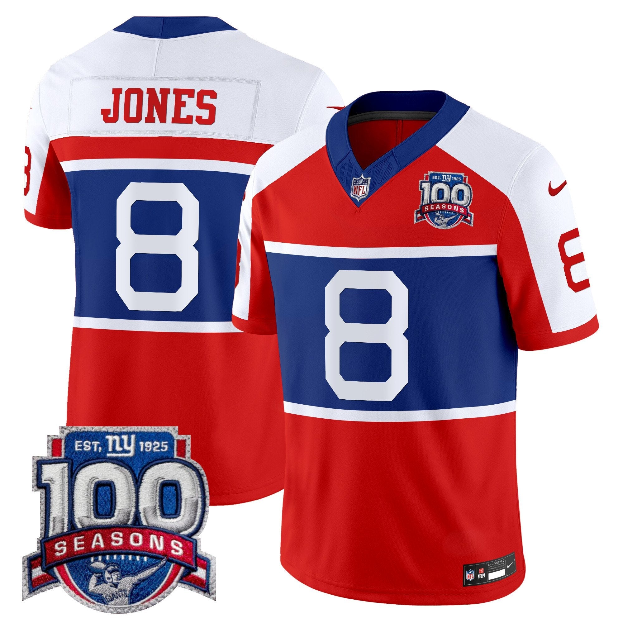 New York Giants ‘Century Red’ 100th Season Commemorative Vapor Jersey – All Stitched – Red Alternate – Daniel Jones Jersey