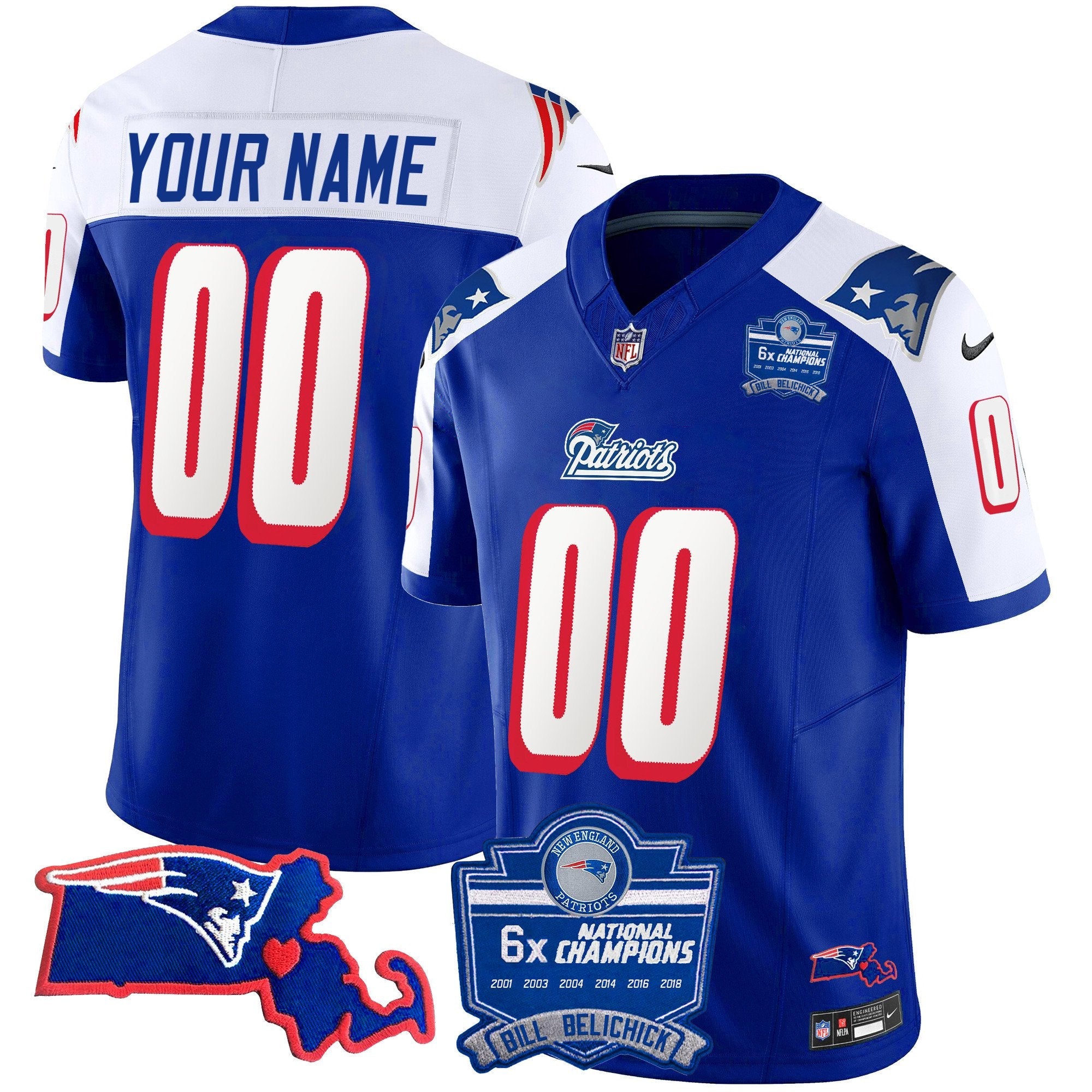 Patriots Bill Belichick 6x Champions Patch Vapor Custom Jersey – All Stitched – 1996 Alternate Jersey