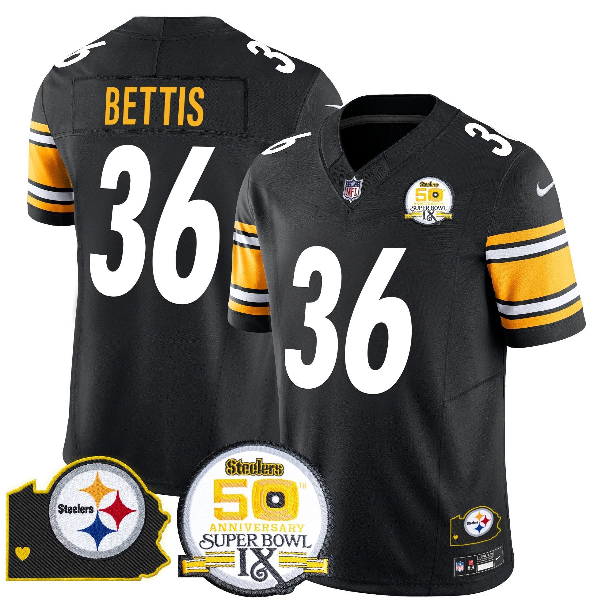 Steelers 50th Anniversary Of Super Bowl IX & Map Patch Vapor Limited Jersey – All Stitched – Black – Jerome Bettis Jersey