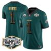 Eagles 2024 NFC East Division Champions Gold Trim Vapor Limited Jersey – All Stitched – Midnight Green – Jalen Hurts Jersey