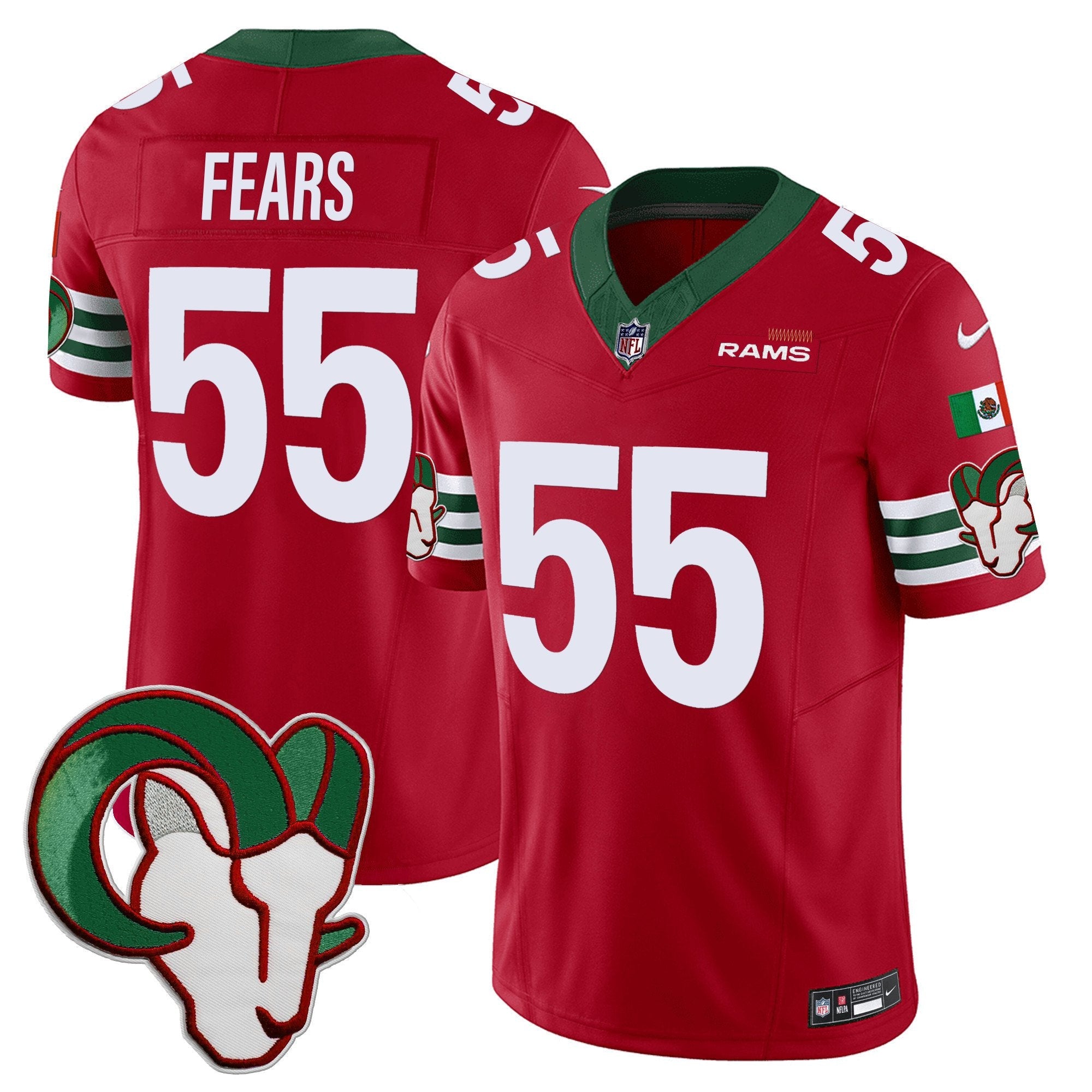 Rams Mexico Vapor Limited Jersey – All Stitched – Red – Tom Fears Jersey
