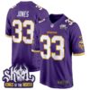 Minnesota Vikings King Of The North Patch Throwback Game Jersey – All Stitched – Purple – Aaron Jones Jersey
