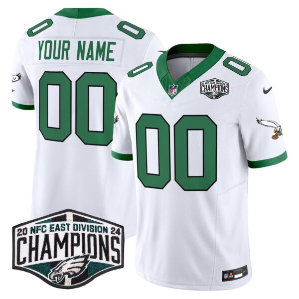 Philadelphia Eagles Kelly Green 2024 NFC East Division Champions Vapor Limited Custom Jersey V2 – All Stitched – Kelly White Jersey