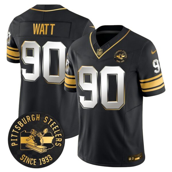 Pittsburgh Steelers Throwback 1933 Patch Gold Vapor Limited Jersey – All Stitched – Black Limited – T. J. Watt Jersey