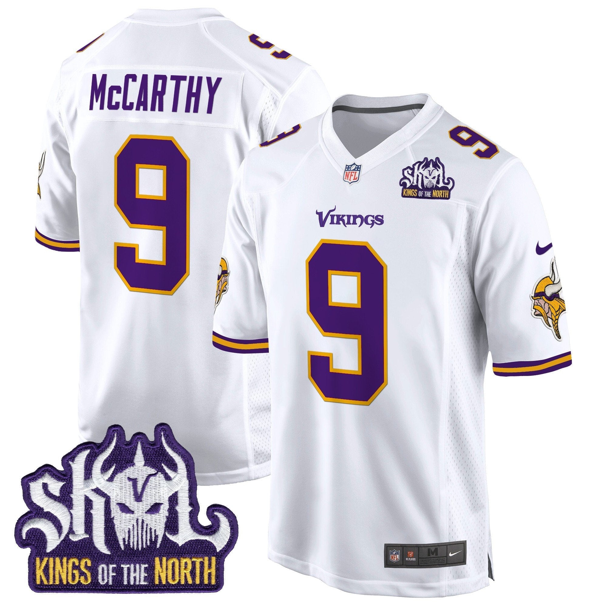 Minnesota Vikings King Of The North Patch Throwback Game Jersey – All Stitched – White – J.J. McCarthy Jersey