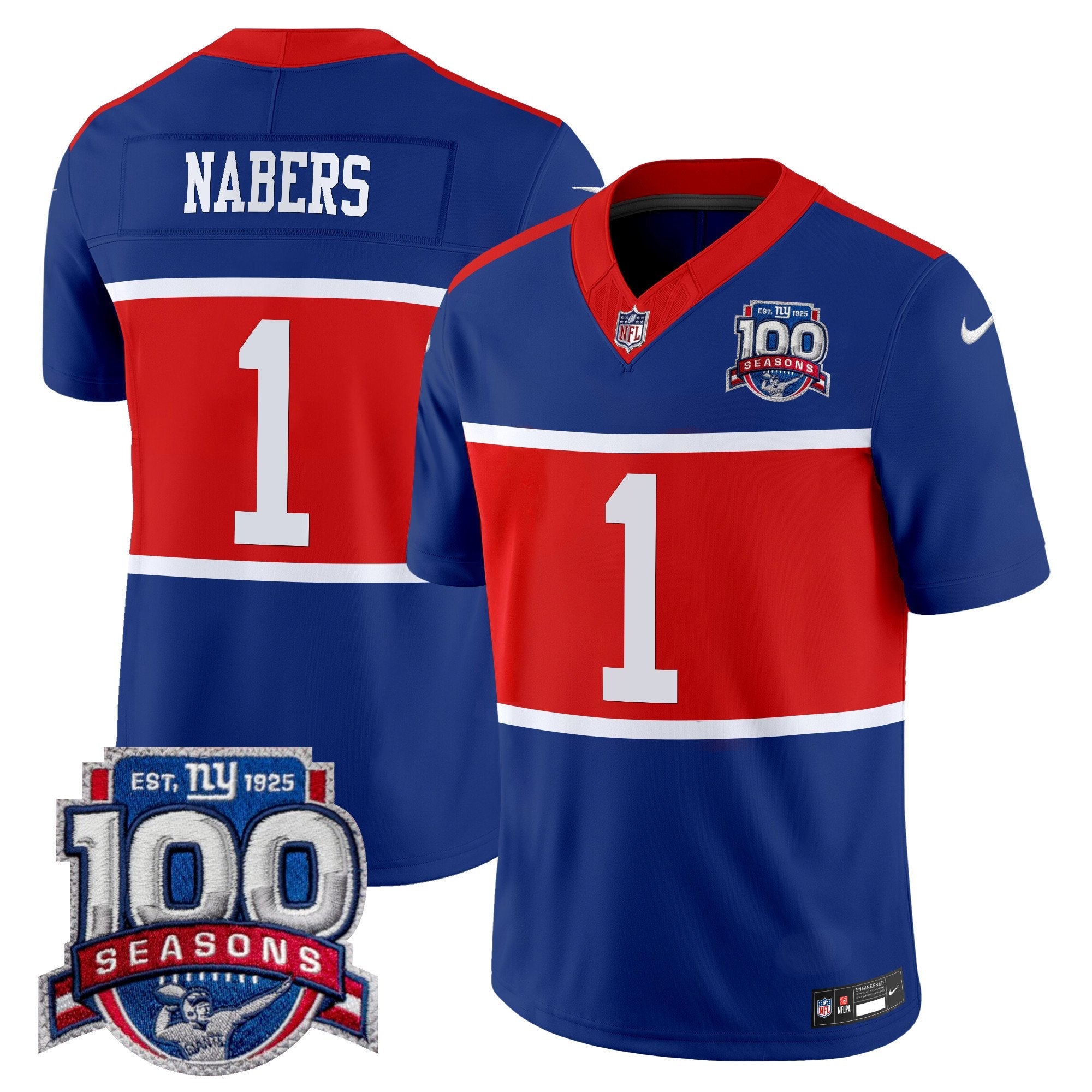 New York Giants ‘Century Red’ 100th Season Commemorative Vapor Jersey – All Stitched – Royal – Malik Nabers Jersey