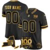 New York Giants 100th Season & State Patch Gold Vapor Limited Custom Jersey – All Stitched – Black Gold Jersey