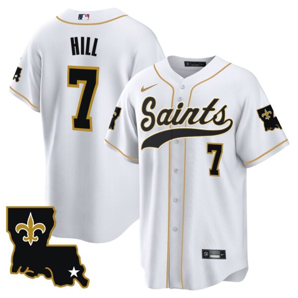 Saints 1987 Legacy Cool Base Jersey – All Stitched – White – Taysom Hill Jersey