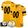 Steelers 50th Anniversary Of Super Bowl IX & Map Patch Vapor Limited Custom Jersey – All Stitched – Gold Jersey