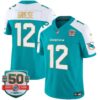 Dolphins Gold Trim Vapor Limited Jersey – All Stitched – Aqua Alternate – Bob Griese Jersey