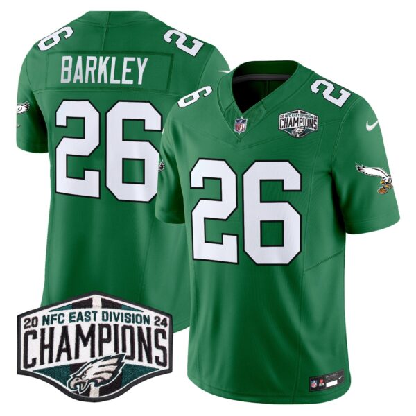 Philadelphia Eagles Kelly Green 2024 NFC East Division Champions Vapor Limited Jersey V2 – All Stitched – Kelly Green – Saquon Barkley Jersey