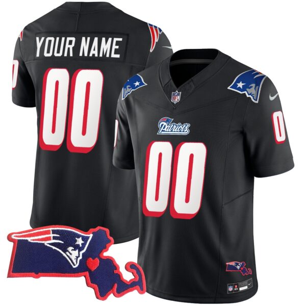 Patriots 1996 Throwback State Patch Vapor Custom Jersey – All Stitched – Black Jersey