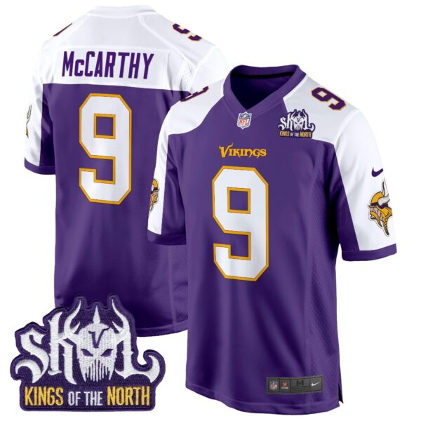 Minnesota Vikings King Of The North Patch Throwback Game Jersey – All Stitched – Purple Alternate – J.J. McCarthy Jersey