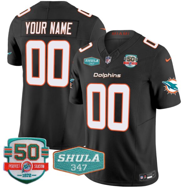 Dolphins Shula 347 Patch Vapor Limited Custom Jersey V2 – All Stitched – Black Jersey