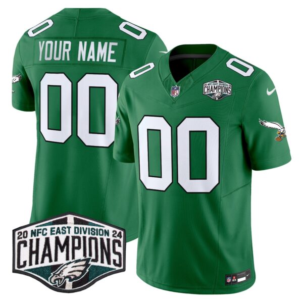 Philadelphia Eagles Kelly Green 2024 NFC East Division Champions Vapor Limited Custom Jersey V2 – All Stitched – Kelly Green Jersey