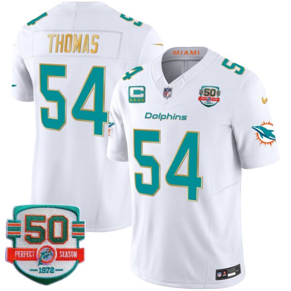 Dolphins Gold Trim Vapor Limited Jersey – All Stitched – White – Zach Thomas Jersey