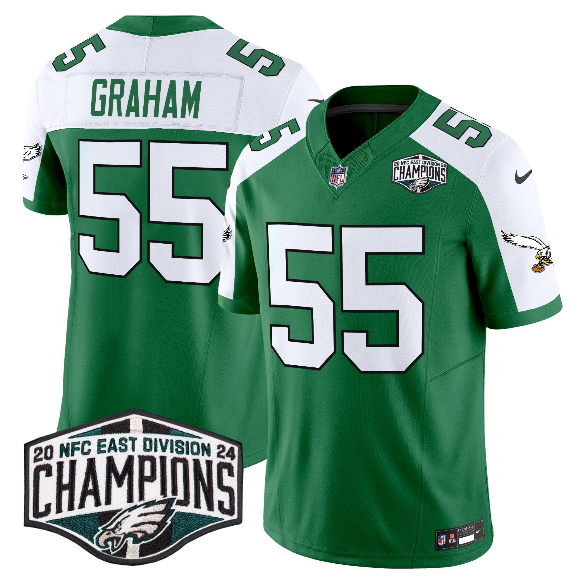 Philadelphia Eagles Kelly Green 2024 NFC East Division Champions Vapor Limited Jersey V2 – All Stitched – Kelly Alternate – Brandon Graham Jersey