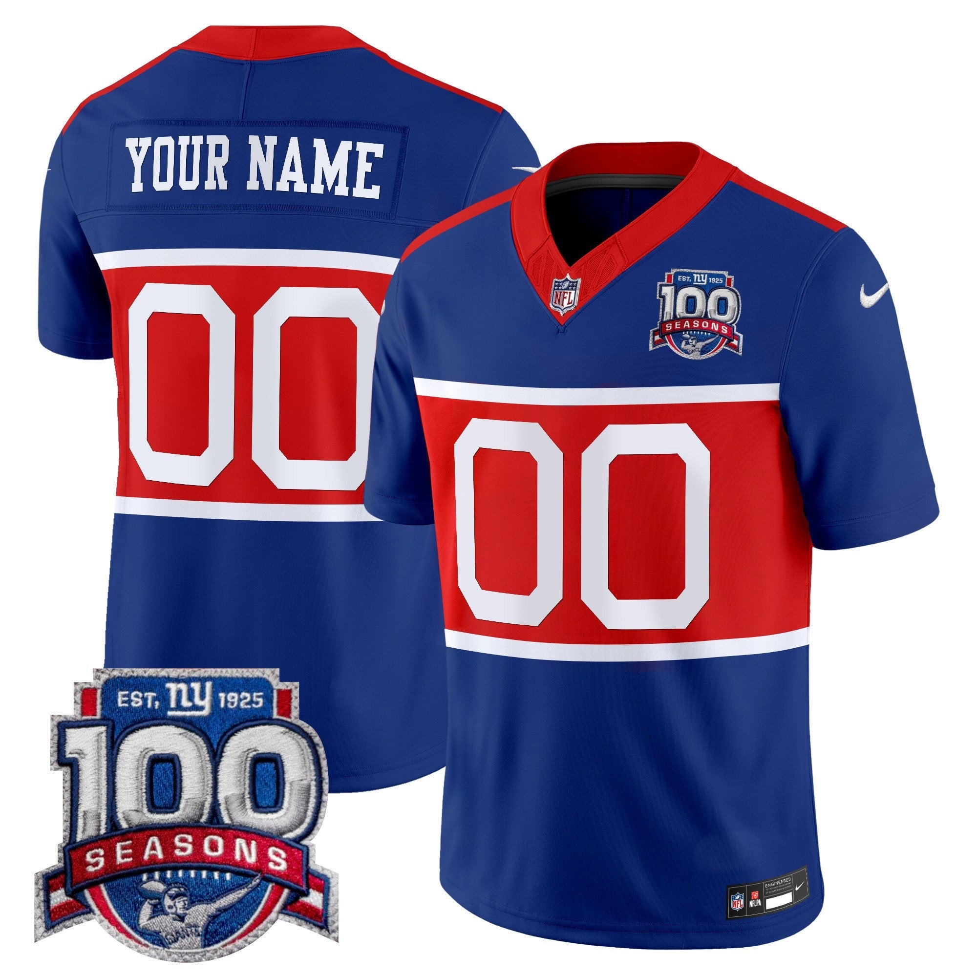 New York Giants ‘Century Red’ 100th Season Commemorative Vapor Custom Jersey – All Stitched – Royal Jersey