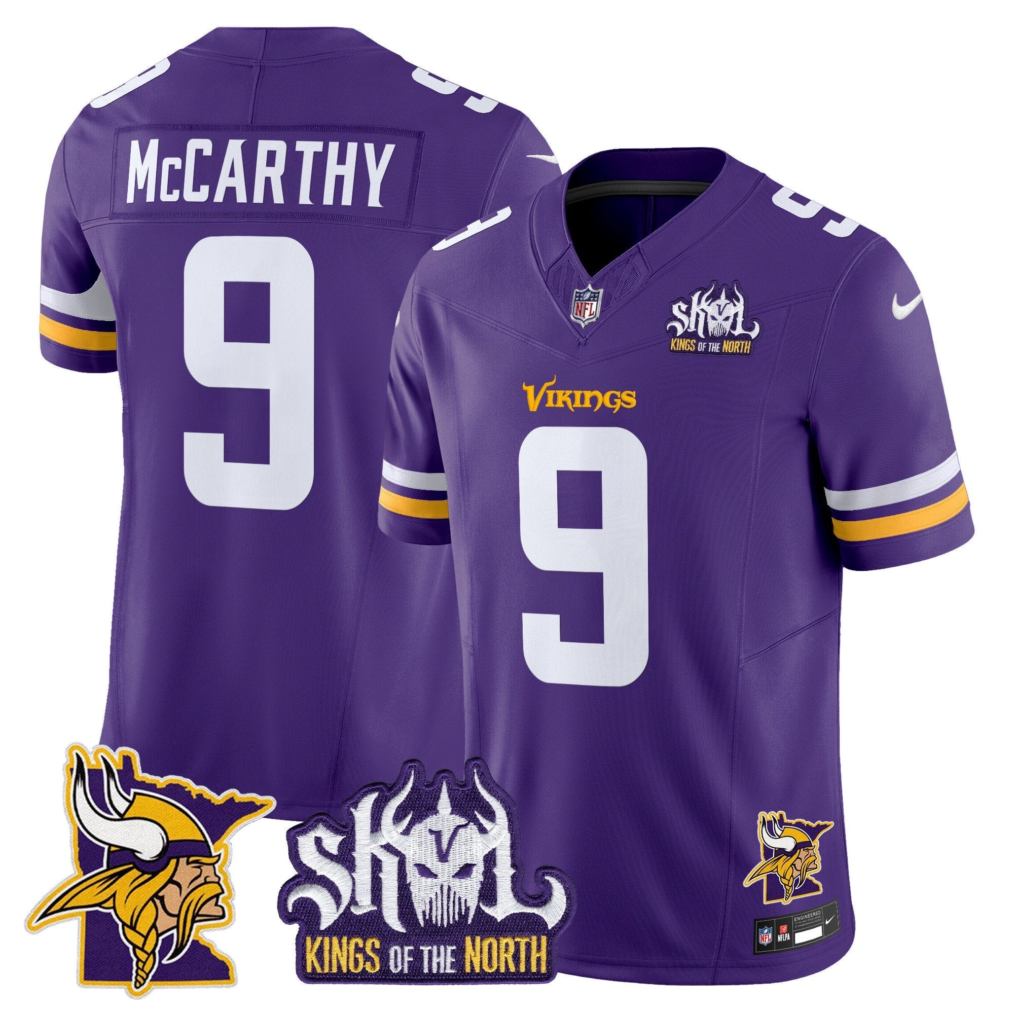 Minnesota Vikings Kings Of The North Patch Vapor Limited Jersey V3 – All Stitched – Purple – J.J. McCarthy Jersey