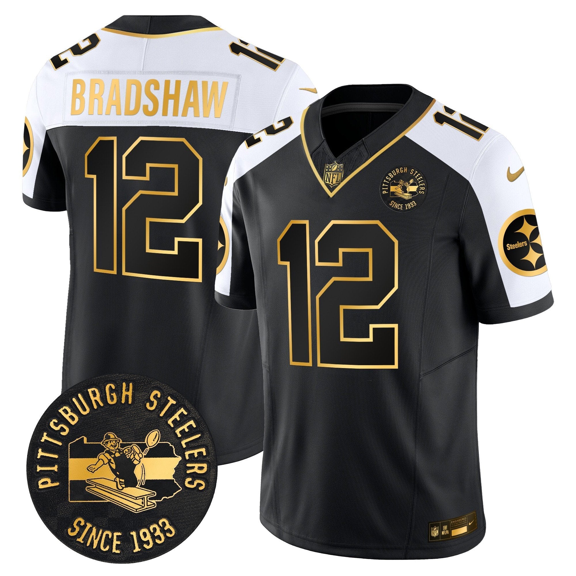 Pittsburgh Steelers Throwback 1933 Patch Gold Vapor Limited Jersey – All Stitched – Alternate – Terry Bradshaw Jersey