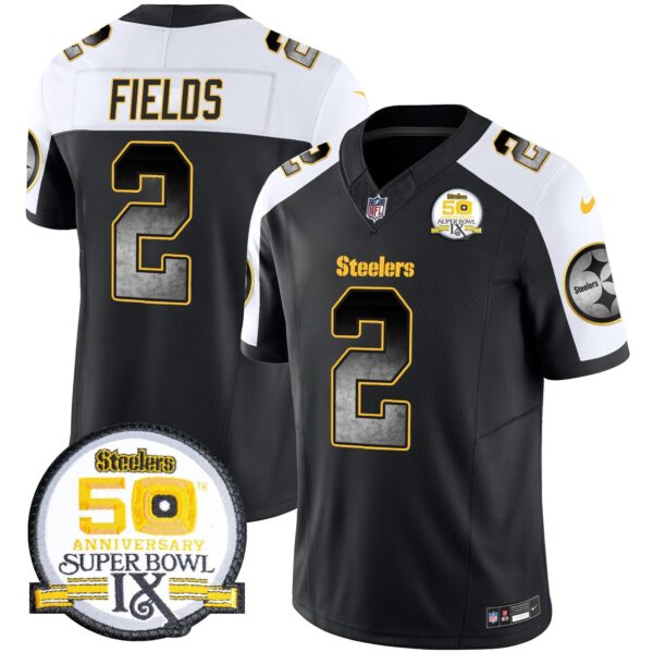 Steelers Arch Smoke 50th Anniversary Of Super Bowl IX Patch Vapor Limited Jersey – All Stitched – Alternate – Justin Fields Jersey