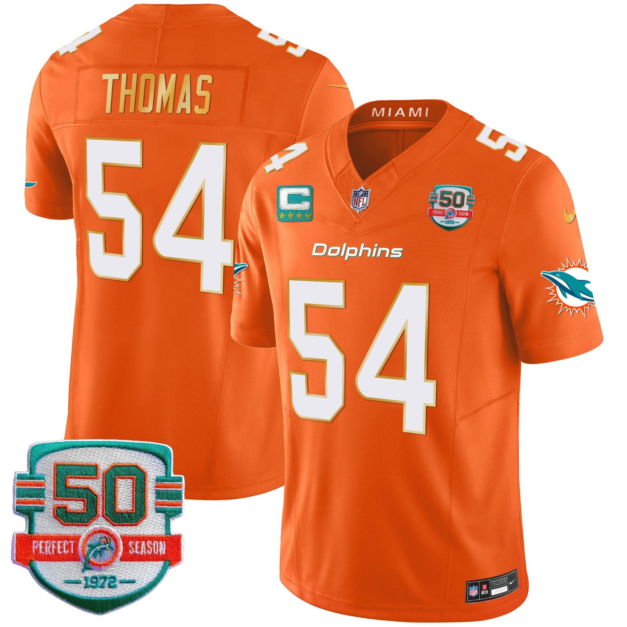 Dolphins Gold Trim Vapor Limited Jersey – All Stitched – Orange – Zach Thomas Jersey