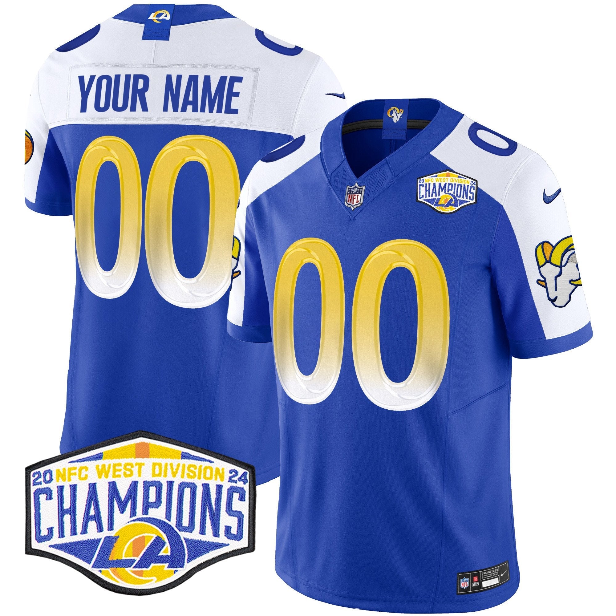 Los Angeles Rams 2024 NFC West Division Champions Vapor Limited Custom Jersey – All Stitched – Royal Alternate Jersey