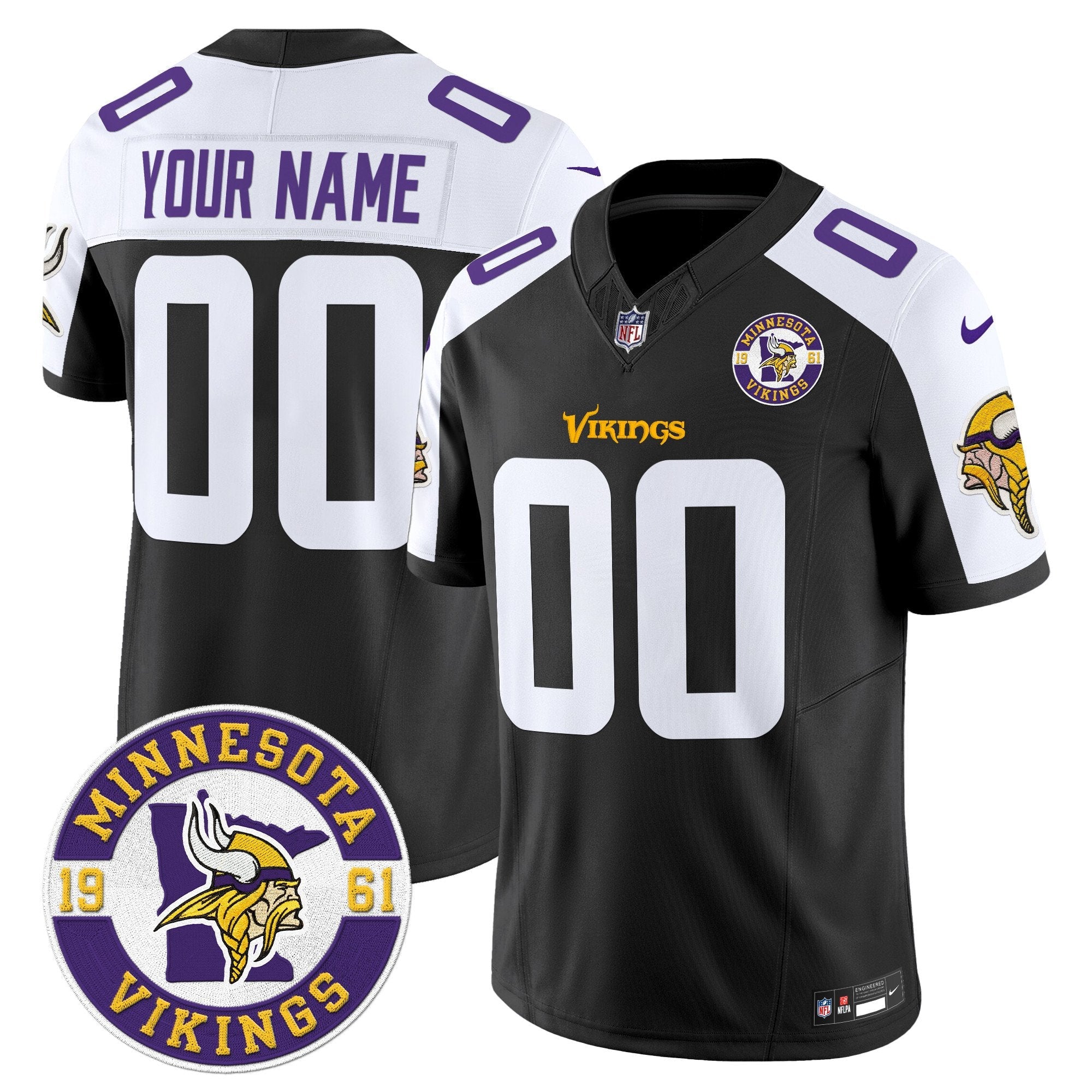 Minnesota Vikings 2024 Vapor Limited Custom Jersey V2 – Est. 1961 Patch – All Stitched – Black Alternate Jersey