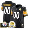 Steelers 50th Anniversary Of Super Bowl IX & Map Patch Vapor Limited Custom Jersey – All Stitched – Black Jersey