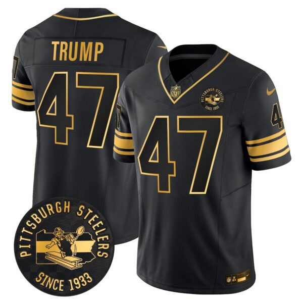 Pittsburgh Steelers Throwback 1933 Patch Gold Vapor Limited Jersey – All Stitched – Black Gold – Donald Trump Jersey