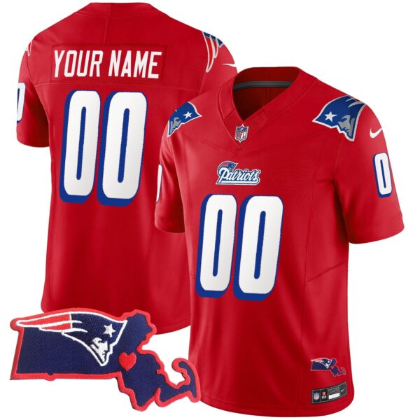 Patriots 1996 Throwback State Patch Vapor Custom Jersey – All Stitched – Red Jersey