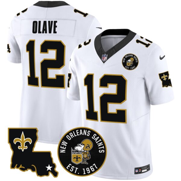 Saints EST. 1967 Patch Vapor Jersey – All Stitched – White – Chris Olave Jersey