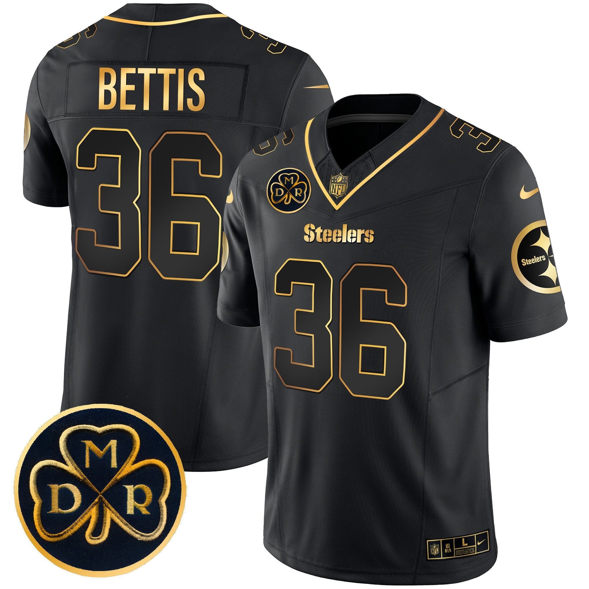 Steelers DMR Patch Gold Vapor Limited Jersey – All Stitched – Black Gold – Jerome Bettis Jersey