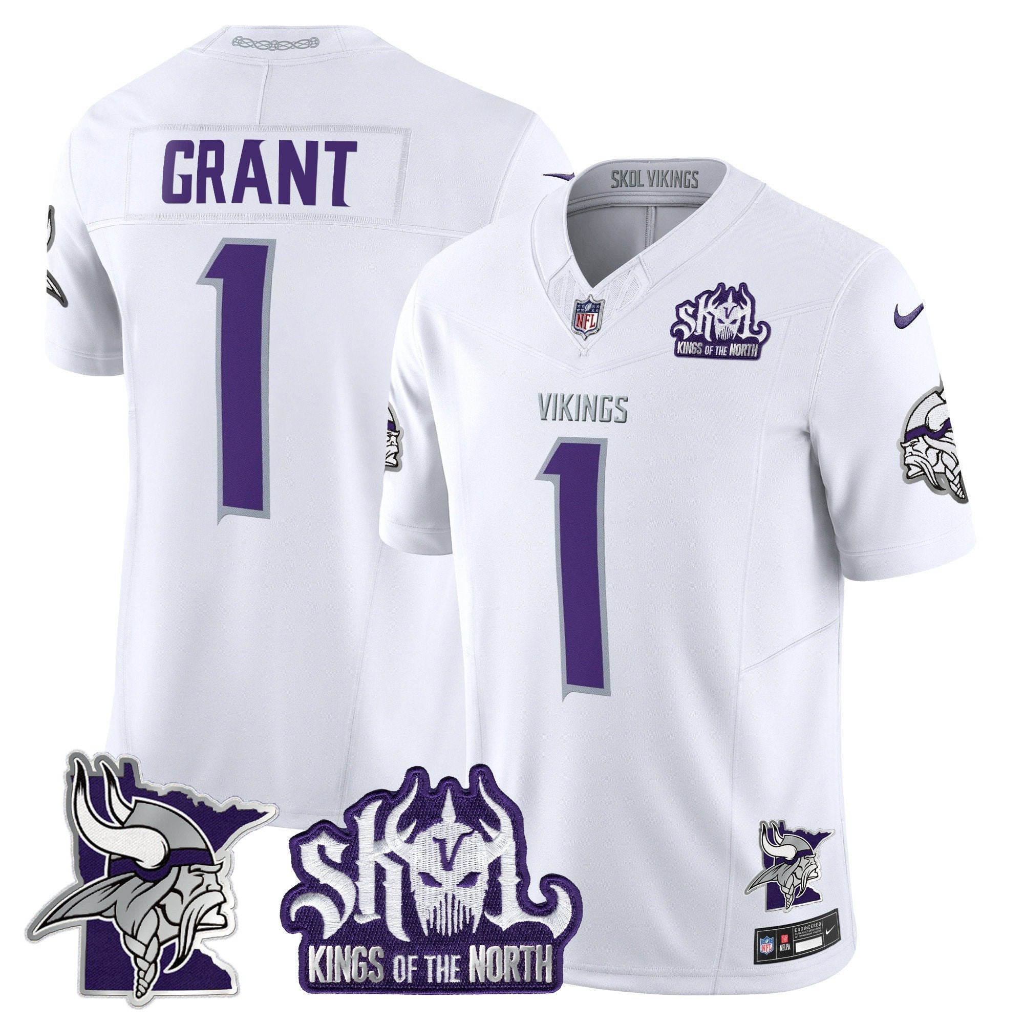 Minnesota Vikings Kings Of The North Patch Vapor Limited Jersey V3 – All Stitched – Winter Warrior – Bud Grant Jersey