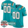 Dolphins 50th & Don Shula 347 Memorial Patch Vapor Limited Custom Jersey – All Stitched – Aqua Jersey