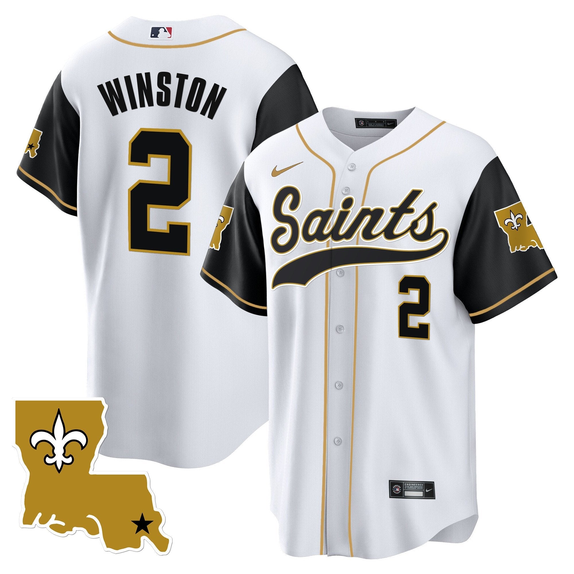Saints 1987 Legacy Cool Base Jersey – All Stitched – Black Sleeves – Jameis Winston Jersey