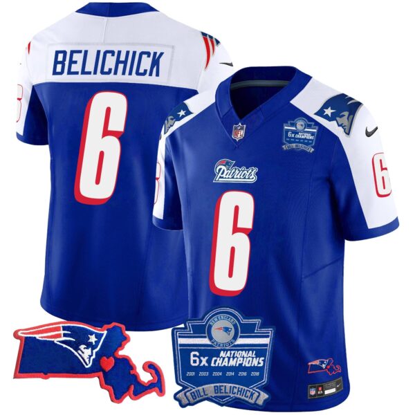 Patriots Bill Belichick 6x Champions Patch Vapor Jersey – All Stitched – 1996 Alternate – Bill Belichick Jersey