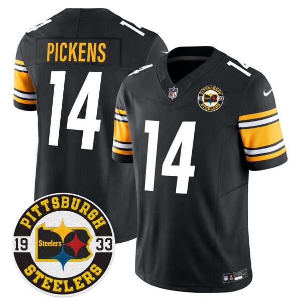 Steelers 2024 Vapor Limited Jersey – Est 1933 Patch – All Stitched – Black – George Pickens Jersey
