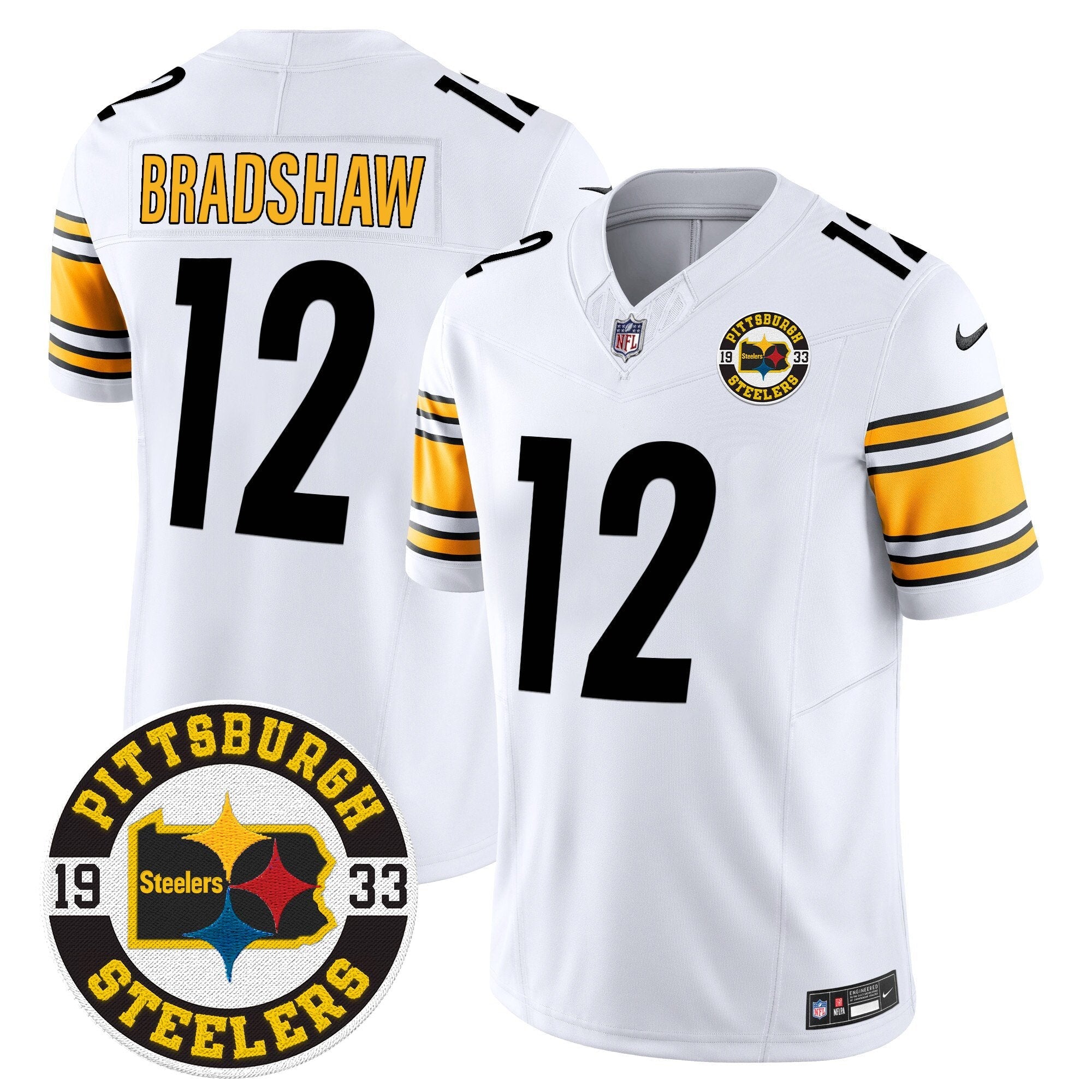 Steelers 2024 Vapor Limited Jersey – Est 1933 Patch – All Stitched – White – Terry Bradshaw Jersey