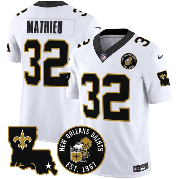 Saints EST. 1967 Patch Vapor Jersey – All Stitched – White – Tyrann Mathieu Jersey