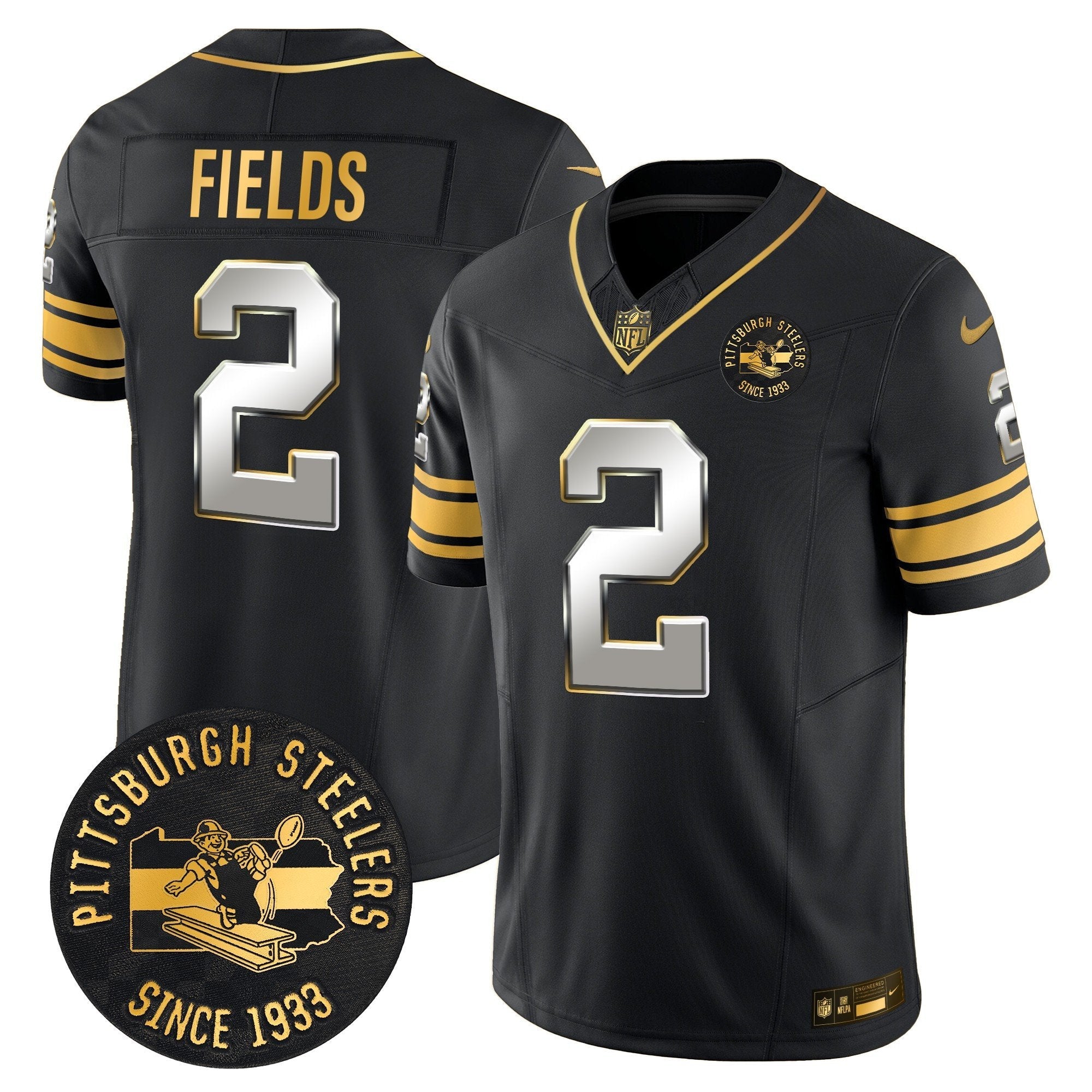 Pittsburgh Steelers Throwback 1933 Patch Gold Vapor Limited Jersey – All Stitched – Black Limited – Justin Fields Jersey