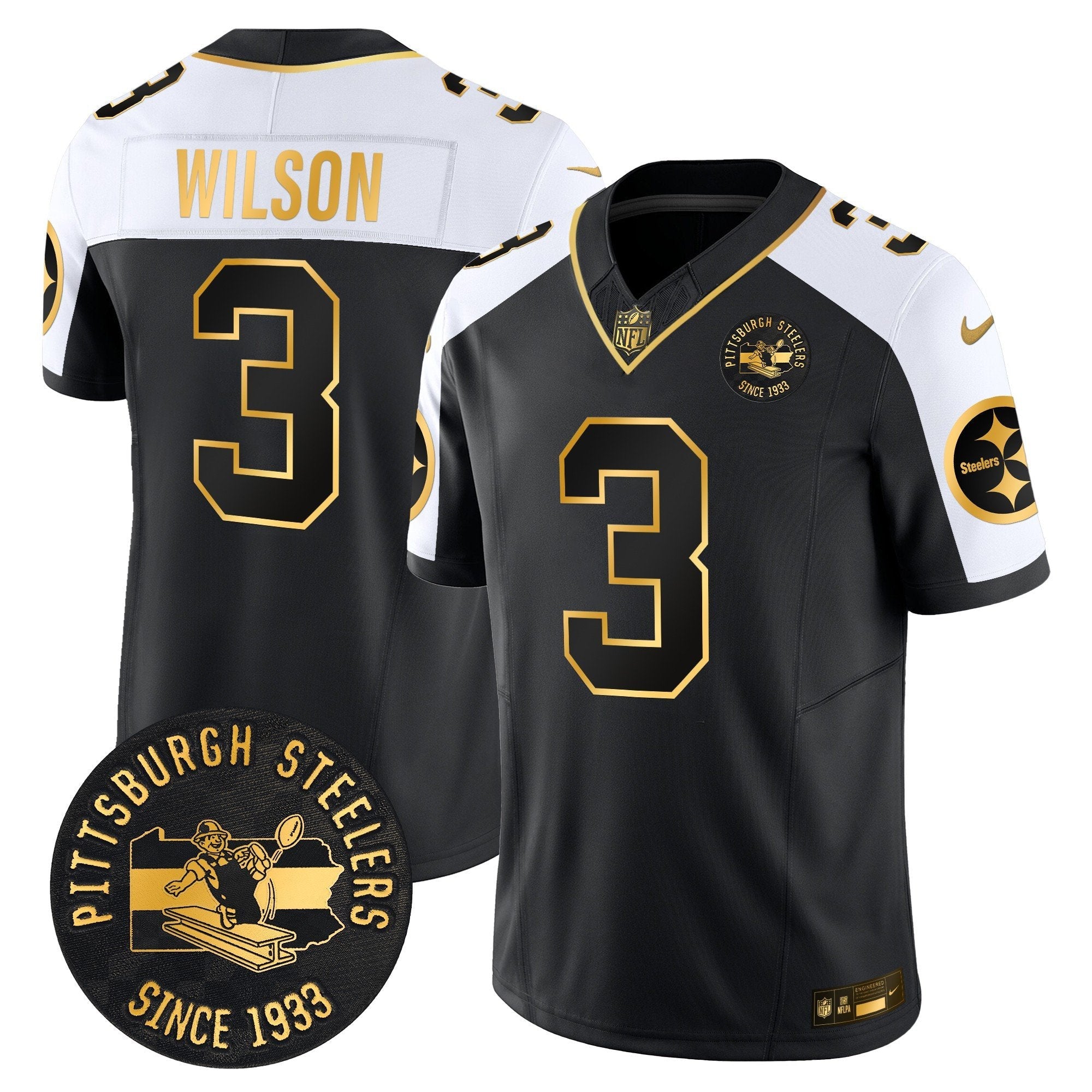 Pittsburgh Steelers Throwback 1933 Patch Gold Vapor Limited Jersey – All Stitched – Alternate – Russell Wilson Jersey