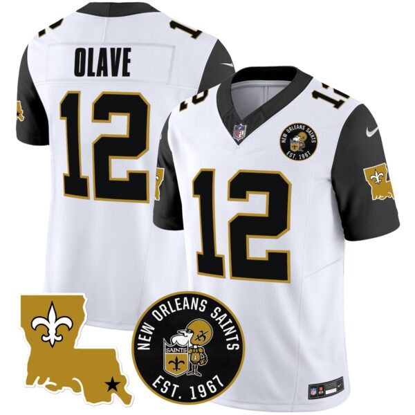 Saints EST. 1967 Patch Vapor Jersey – All Stitched – Black Sleeves – Chris Olave Jersey