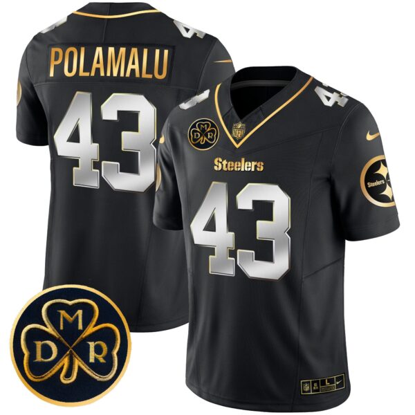 Steelers DMR Patch Gold Vapor Limited Jersey – All Stitched – Black Limited – Troy Polamalu Jersey