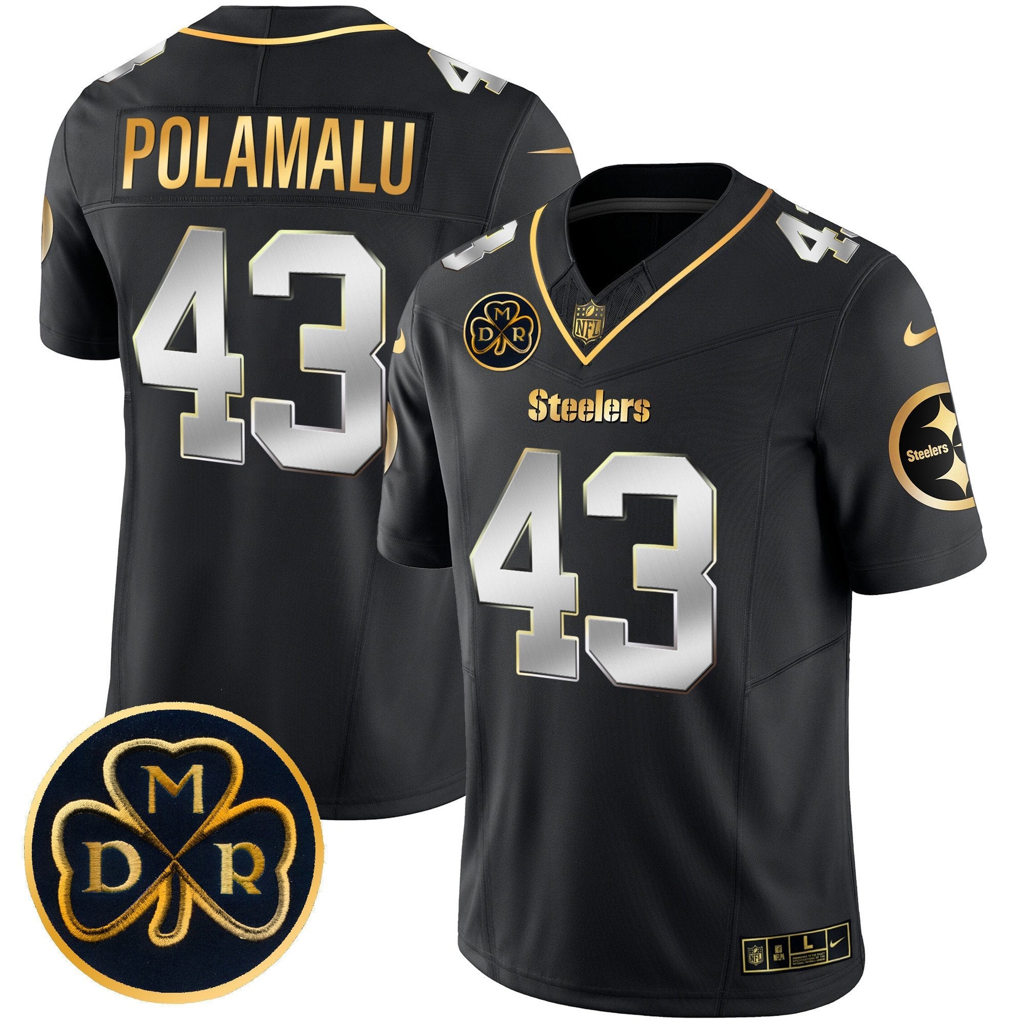 Steelers DMR Patch Gold Vapor Limited Jersey – All Stitched – Black Limited – Troy Polamalu Jersey