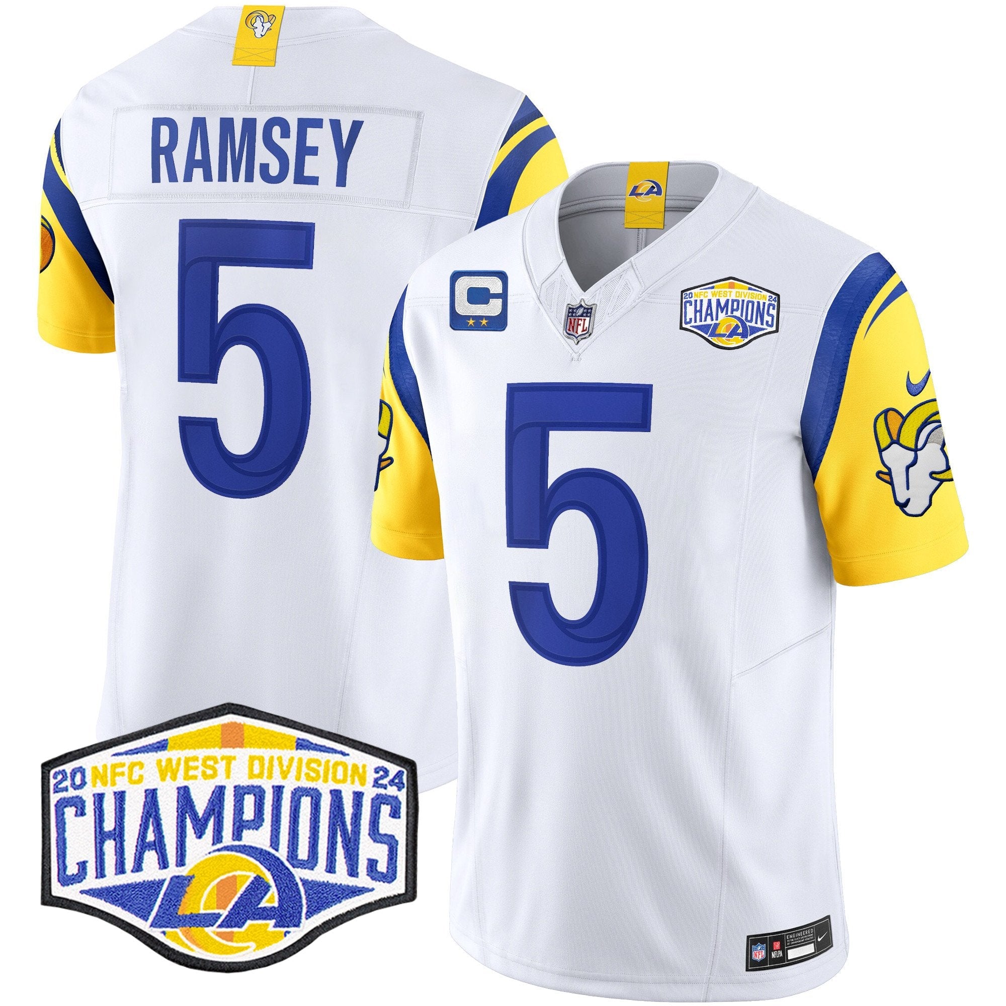 Los Angeles Rams 2024 NFC West Division Champions Vapor Limited Jersey – All Stitched – White – Jalen Ramsey Jersey