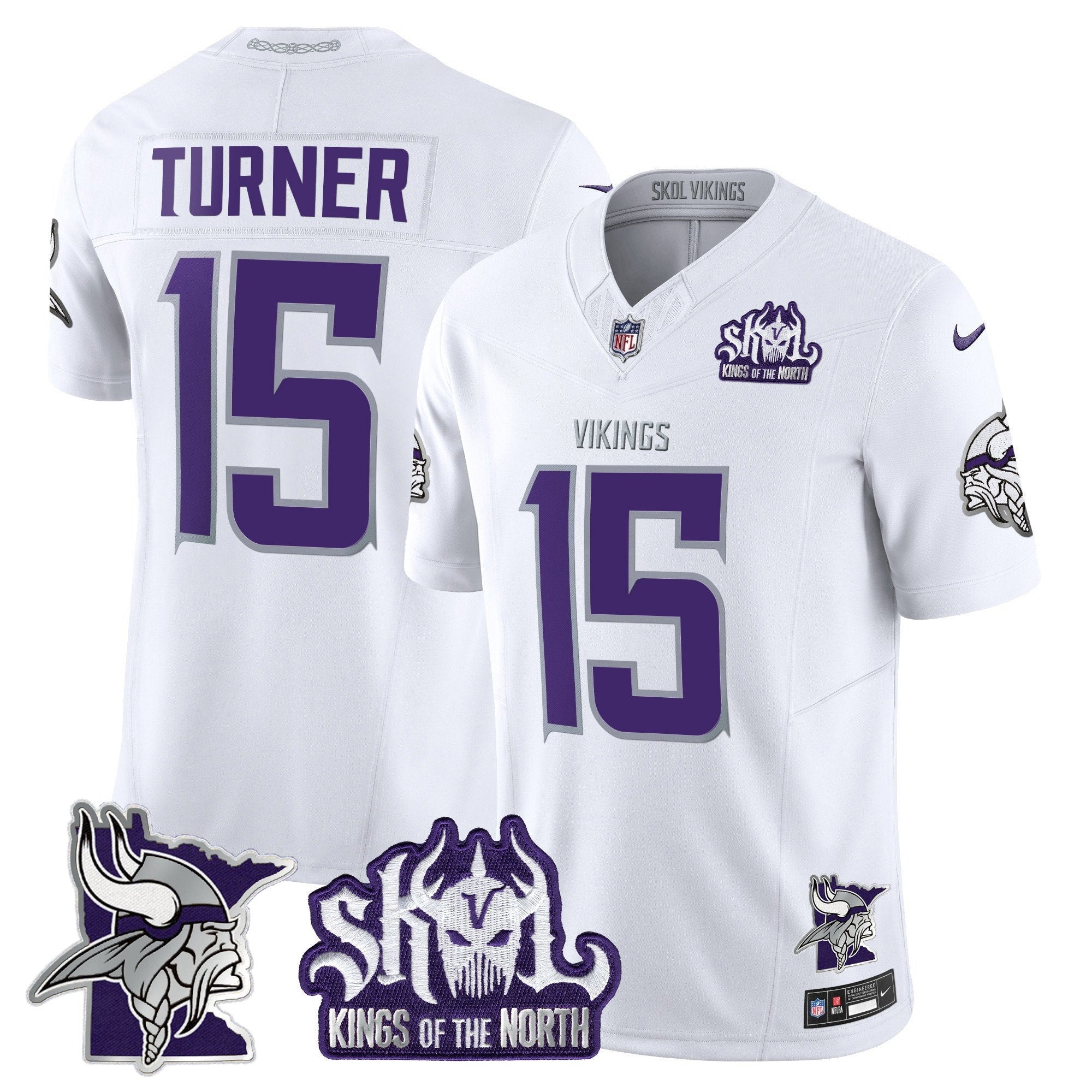 Minnesota Vikings Kings Of The North Patch Vapor Limited Jersey V3 – All Stitched – Winter Warrior – Dallas Turner Jersey