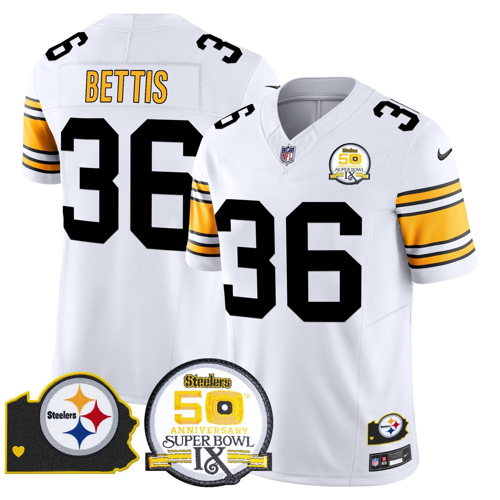 Steelers 50th Anniversary Of Super Bowl IX & Map Patch Vapor Limited Jersey – All Stitched – 1975 White – Jerome Bettis Jersey